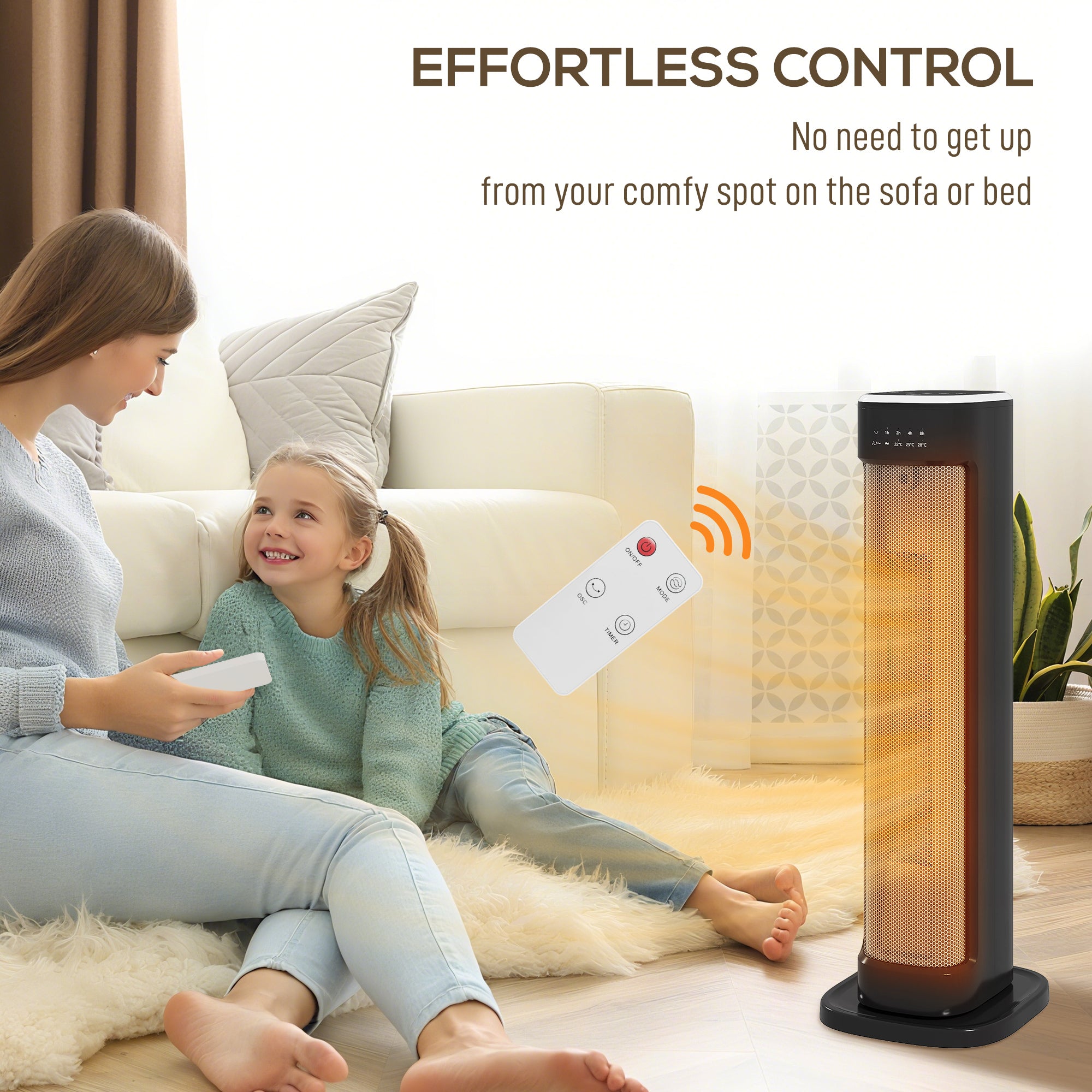 HOMCOM 2000W Ceramic Electric Heater with 3 Heat Settings, Timer - Black 
