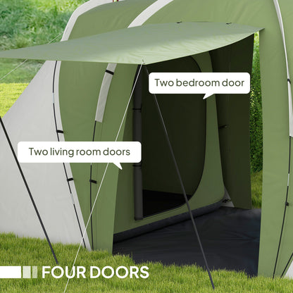 Outsunny Large Camping Tent Tunnel Tent with 2 Bedroom and Living Area, 2000mm Waterproof, Portable with Bag for 4-6 Man, Green 