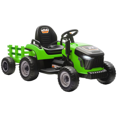 AIYAPLAY 12V Ride on Tractor and Trailer with Remote Control, Music, Shifter, Start-Up Sound, for Kids Ages 3-8 Years, Green 