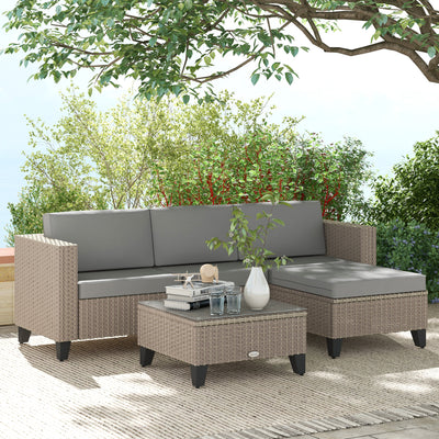 Outsunny 5-Piece Rattan Patio Furniture Set with Corner Sofa, Footstools, Coffee Table, for Poolside, Brown 