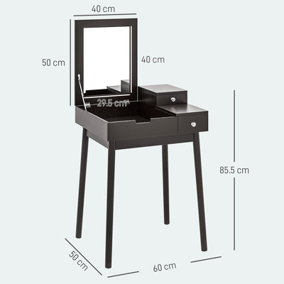 HOMCOM Dressing Table with Flip-up Mirror, Makeup Desk with 2 Drawers, Vanity Table Writing Desk for Bedroom Living Room, Black 