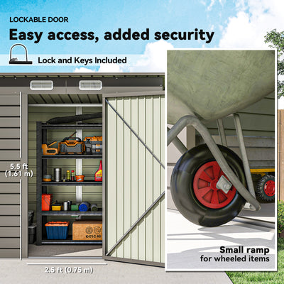 Outsunny 4 x 6ft Galvanised Metal Garden Shed, with Locking Door - Grey 