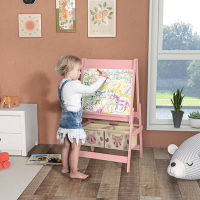 AIYAPLAY Three-In-One Kids Easel with Paper Roll, Art Easel, with Storage - Pink 