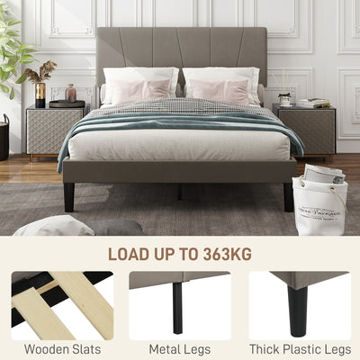 HOMCOM Double Velvet-Feel Headboard Bed Frame - Grey 