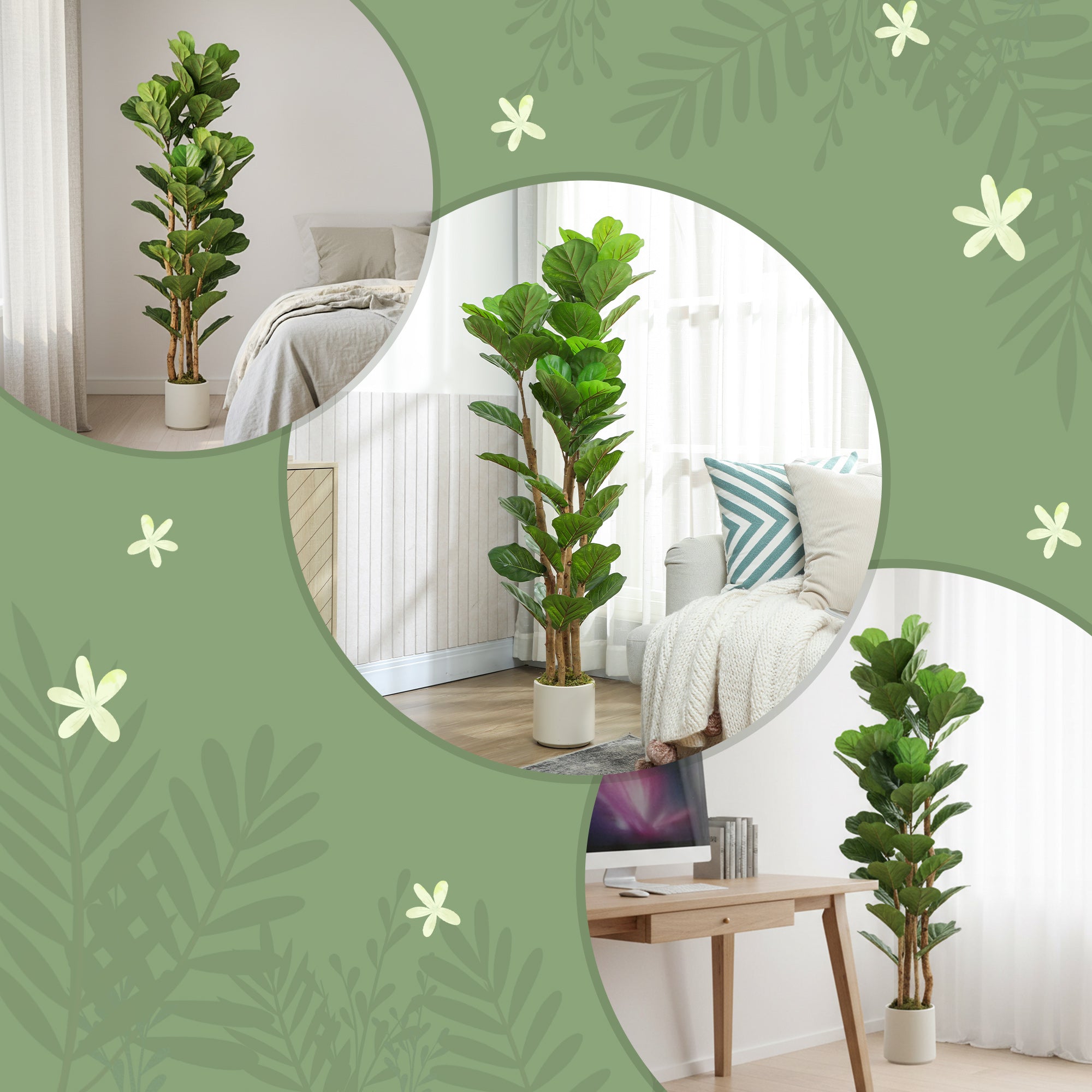 HOMCOM 150cm Artificial Fiddle Leaf Fig Tree - Green 