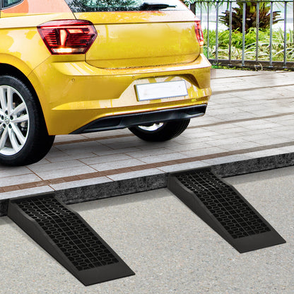 HOMCOM Pair of 2 Low Entrance Plastic Curb Ramps Anti-Slip Surface 3 Ton Capacity Garage Workshop Cars SUVs Small Vans 