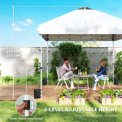 Outsunny 3 x 3 m Pop Up Gazebo with Wheels, UPF50+ One-Touch Outdoor Garden Party Tent Marquee Wedding Awning Canopy, White 