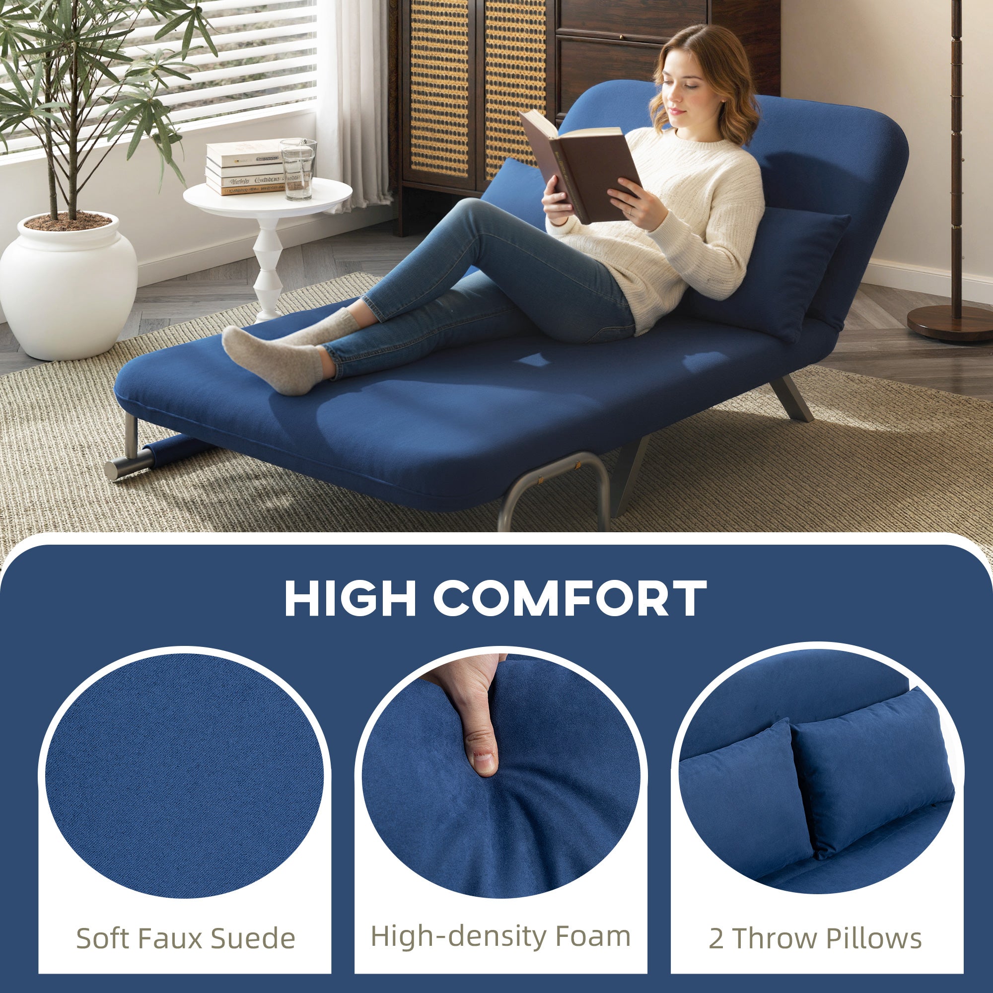 HOMCOM Two-Seater Click-Clack Sofa Bed - Dark Blue 