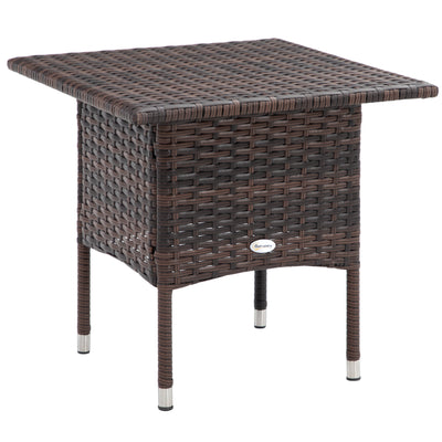 Outsunny Outdoor Rattan Side Table Coffee Table with Plastic Board, Full Woven Table Top for Patio, Garden, Balcony, Mixed Brown 