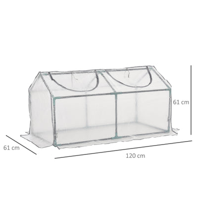 Outsunny Mini Greenhouse Portable Flower Planter Tomato Vegetable House for Garden Backyard with Zipper 120 x 60 x 60 cm, White 