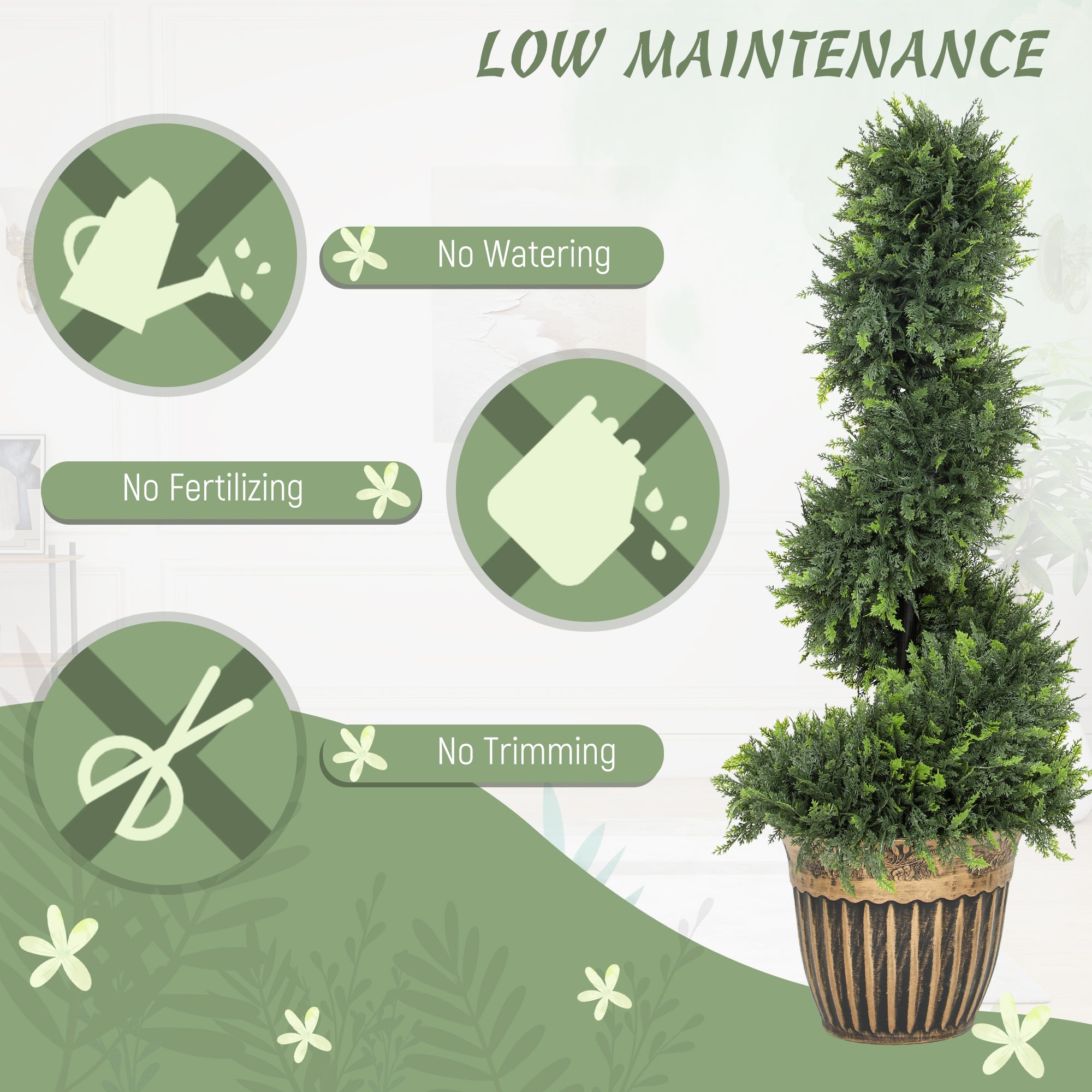 HOMCOM Set of 2 Artificial Plants, Topiary Spiral Boxwood Cypress Trees with Pot, for Home Indoor Outdoor Decor, 90cm 