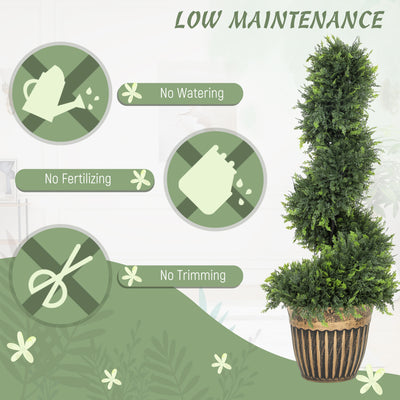 HOMCOM Set of 2 Artificial Plants, Topiary Spiral Boxwood Cypress Trees with Pot, for Home Indoor Outdoor Decor, 90cm 