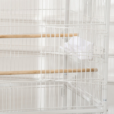 PawHut Large Bird Cage Budgie Cage for Finch Canaries Parakeet with Rolling Stand, Slide-out Tray, Storage Shelf, Food Containers, White 