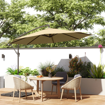 Outsunny 3m Overhanging Parasol, with Base, Weights and Cover - Sand brown 