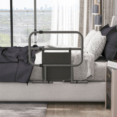HOMCOM Folding Bed Rail for Elderly Adults, Bed Assist Rail with Storage Pocket for Disabled, Pregnant, Black 