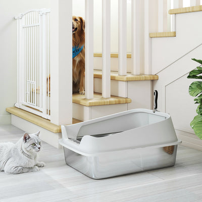 PawHut XL Stainless Steel Cat Litter Box with High Sides, Metal Scoop, 60 x 40 x 30 cm 