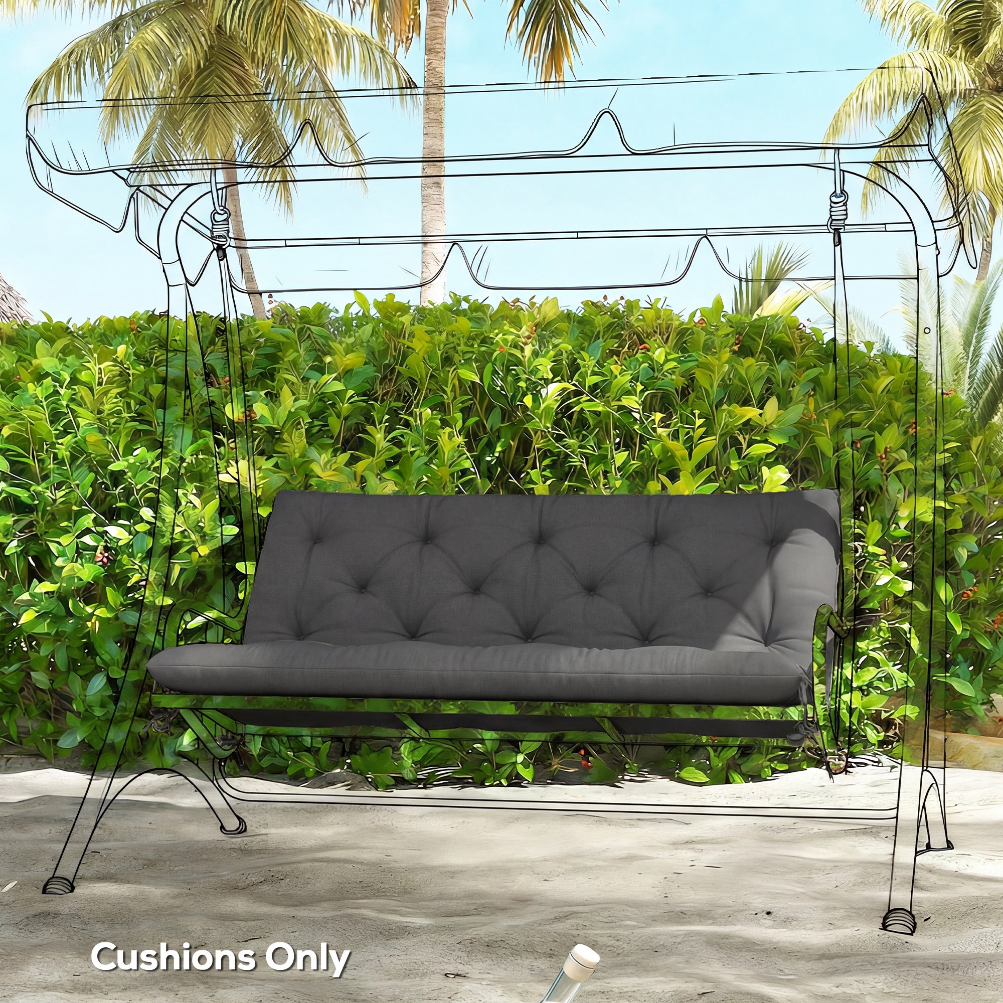 Outsunny Garden Bench Cushion, 2 Seater Swing Chair Cushion, Seat Pad with Ties for Indoor and Outdoor Use, 110 x 120 cm, Black 