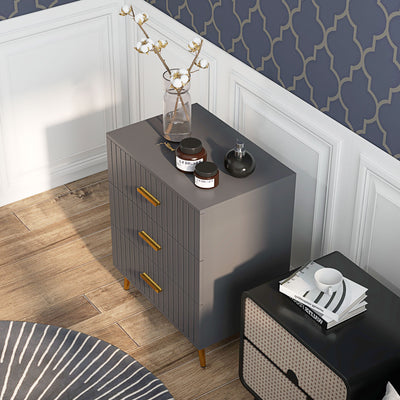HOMCOM Three Drawer Embossed Line Dresser - Grey/Gold Tone 