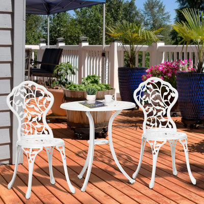 Outsunny 3 Pcs Aluminium Bistro Set Garden Furniture Dining Table Chairs Antique Outdoor Seat Patio Seater White 