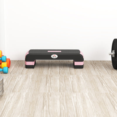 HOMCOM Aerobic Step with 3-Level Adjustable Heights for Home, Office Exercise, Black and Pink 