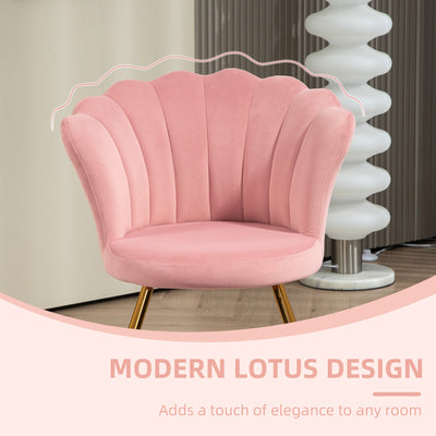 HOMCOM Velvet-Feel Lotus Petal Accent Chair - Pink 