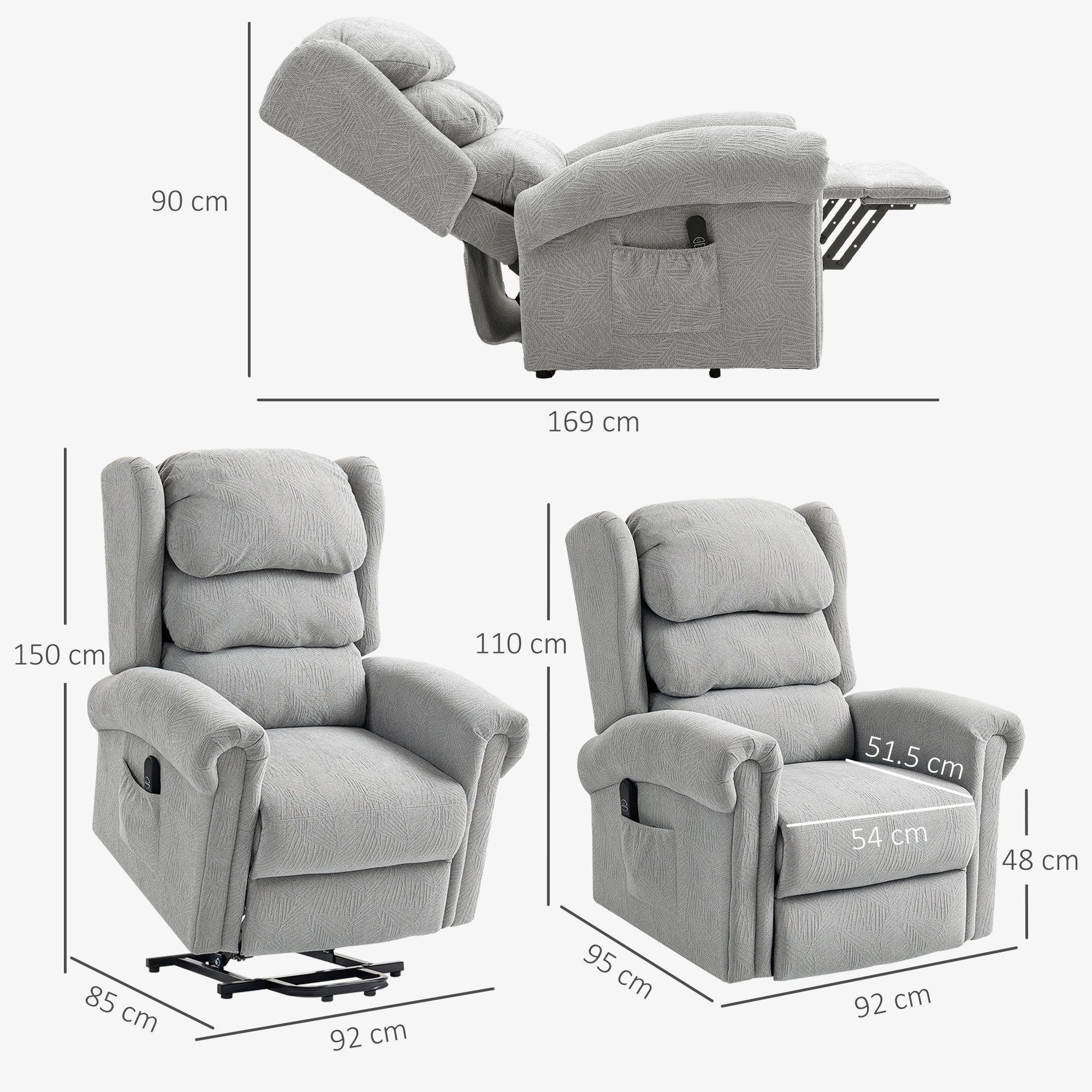 HOMCOM Power Lift Recliner Chair for Elderly, Velvet Electric Riser and Recliner Armchair for Living Room with Remote Control, 2 Side Pockets, Thick Padded Back, Grey