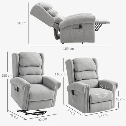 HOMCOM Power Lift Recliner Chair for Elderly, Velvet Electric Riser and Recliner Armchair for Living Room with Remote Control, 2 Side Pockets, Thick Padded Back, Grey