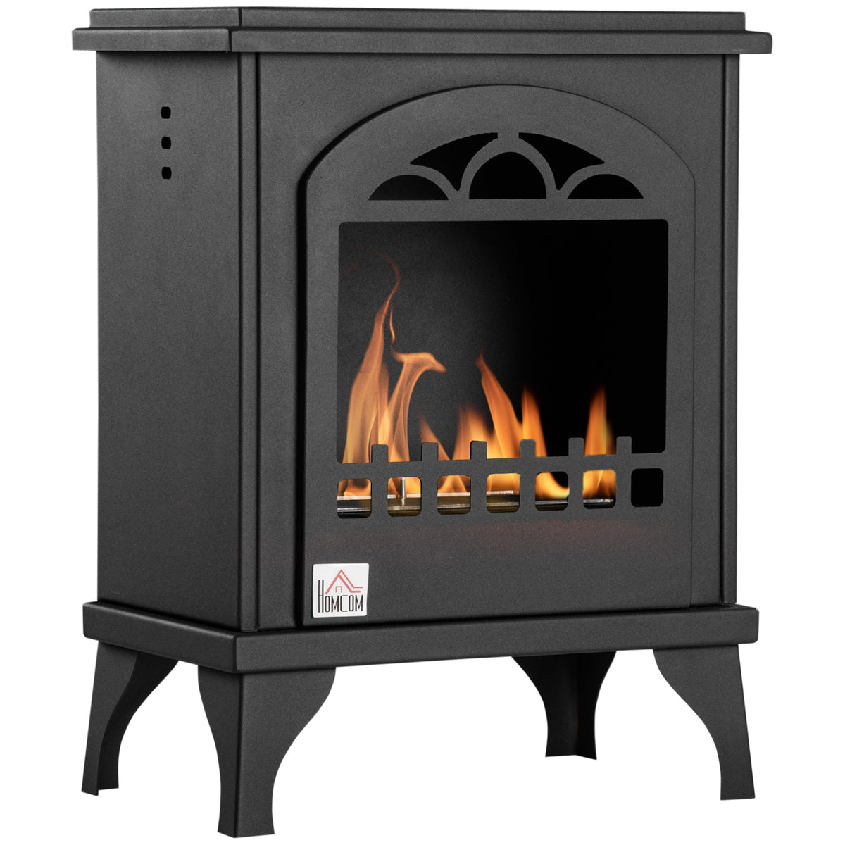 HOMCOM Free Standing Ethanol Fireplace, Bioethanol Heater Stove Fire with 0.9L Tank, 3 Hours Burning Time, Black 