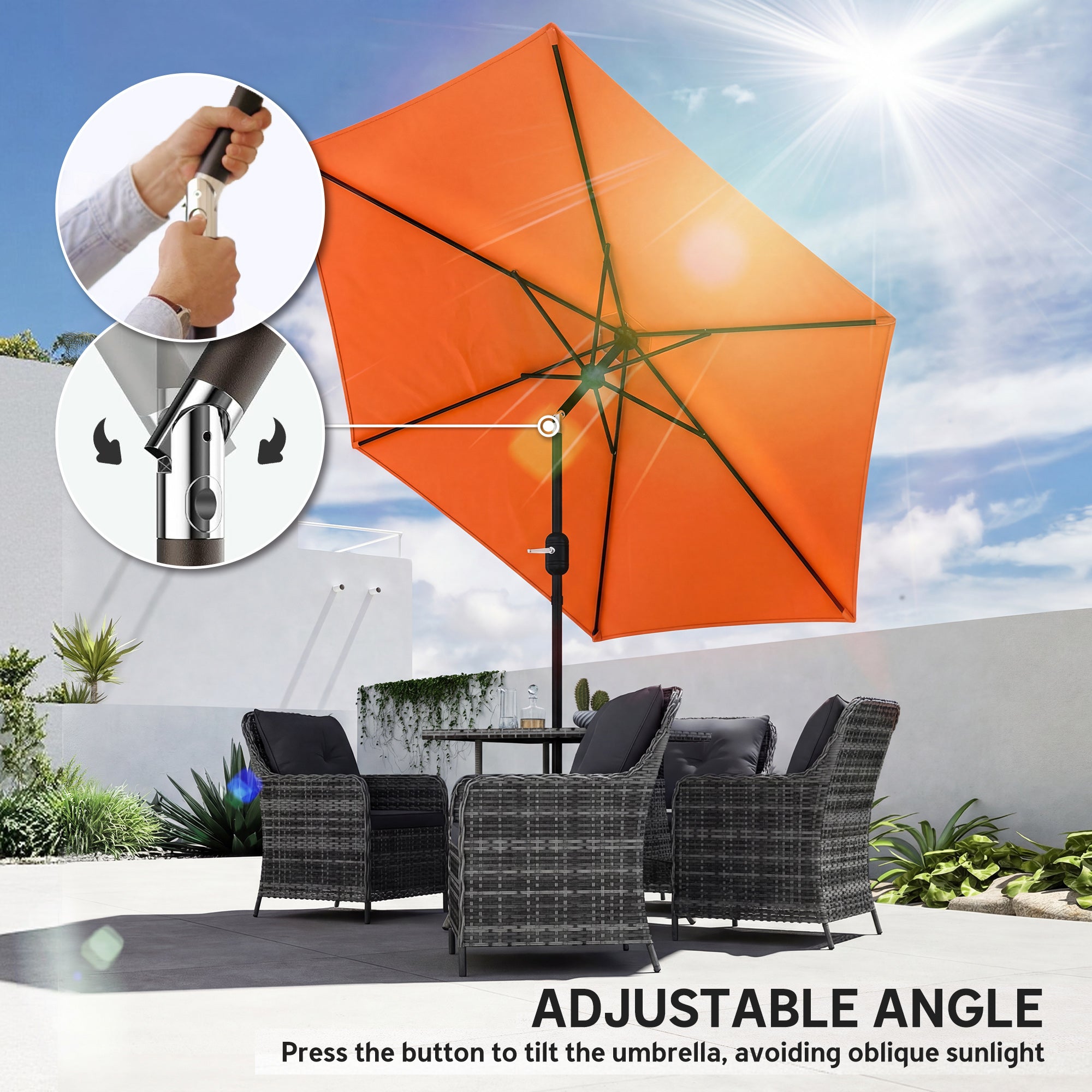 Outsunny 2.6 m Garden Parasol Umbrella with Aluminium Pole, Outdoor Patio Umbrella with Tilt and Crank, Vent, Orange 