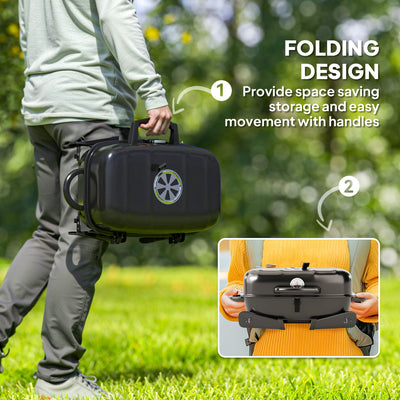 Outsunny Charcoal Barbecue Grill Folding BBQ Grill with 1232 cm² Cooking Area, Adjustable Vent, Thermometer, Handles for Camping Picnic, Black 