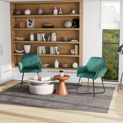 HOMCOM Velvet-Feel Plisse Back Accent Chair - Green 