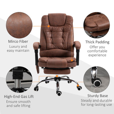 Vinsetto Heated 6 Points Vibration Massage Executive Office Chair Adjustable Swivel Ergonomic High Back Desk Chair Recliner with Footrest Brown 