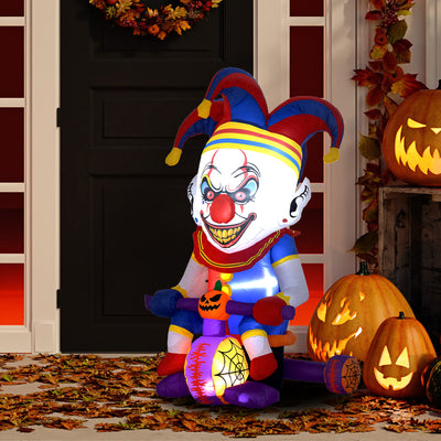 Outsunny 4ft Halloween Inflatable Clown on Bicycle, Blow Up Outdoor Halloween Decoration with 3 Built-in LED Lights for Garden, Party Indoor Outdoor 