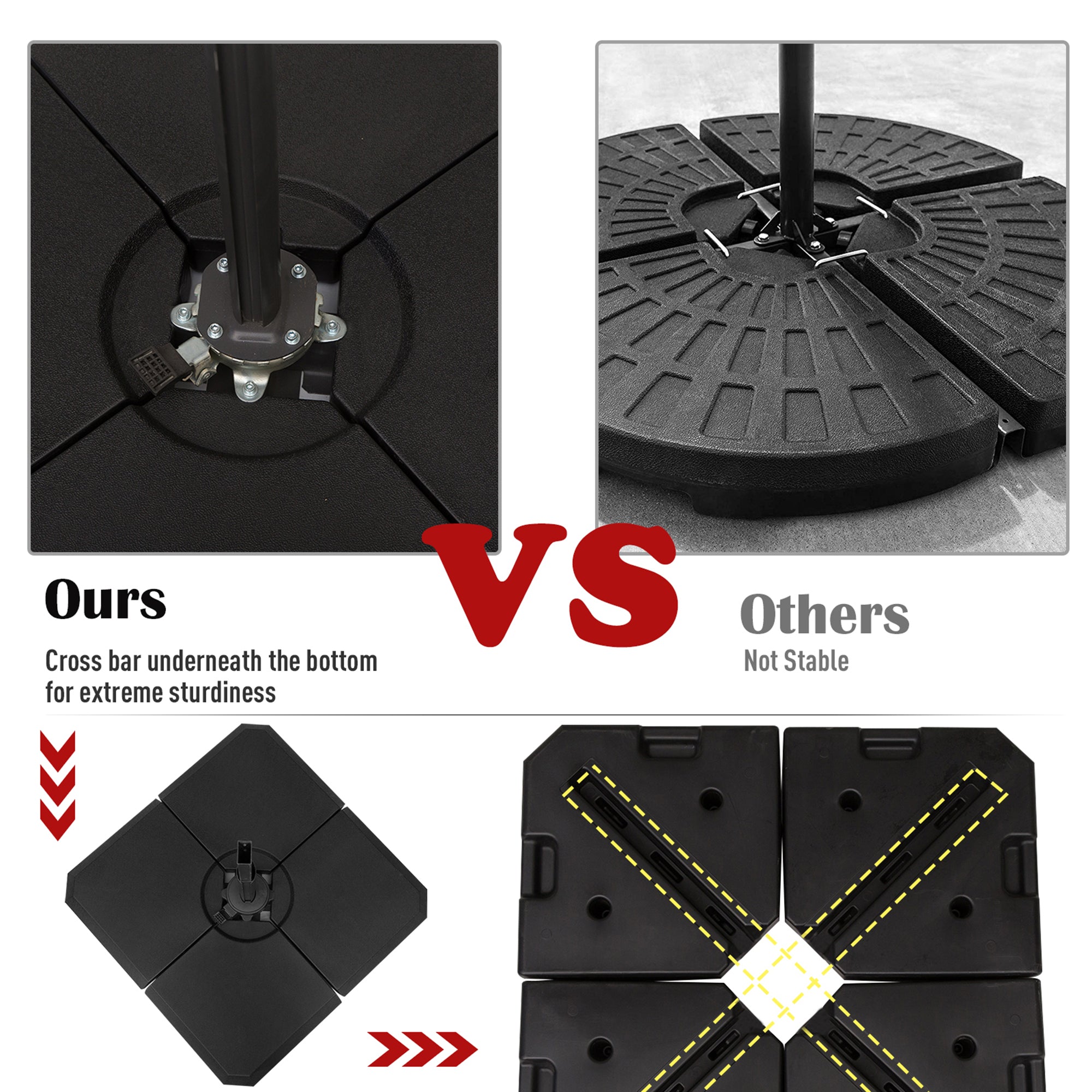 Outsunny Set of 4 Parasol Base Stand Weights for Cantilever Parasols, Water and Sand Filled, Up to 120kg, Black 