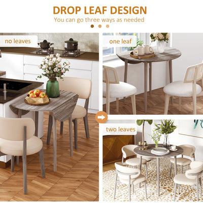 HOMCOM Folding Dining Table for 4, Round Drop Leaf Table, Modern Space Saving Small Kitchen Table with Wood Legs for Dining Room, Grey 