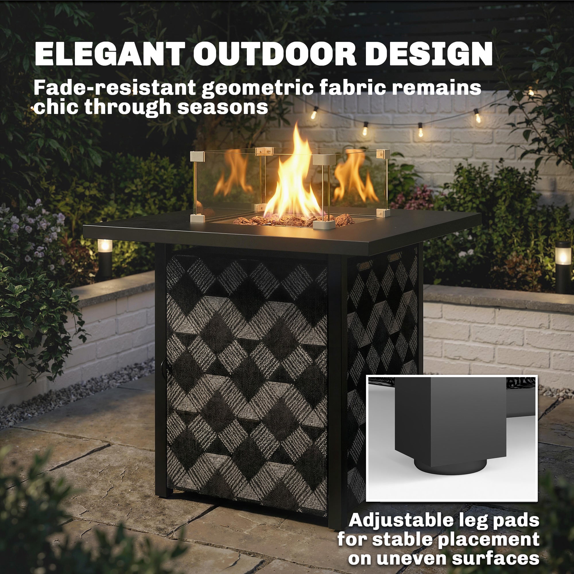Outsunny Square Propane Gas Fire Pit Table,12 KW Firepit Outdoor Patio Heater with Glass Wind Guard, Lava Rocks, Gas Tank Holder 