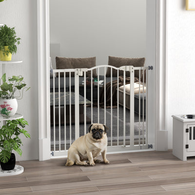 PawHut Metal 74-100cm Adjustable Pet Gate Safety Barrier w/ Auto-Close Door White 