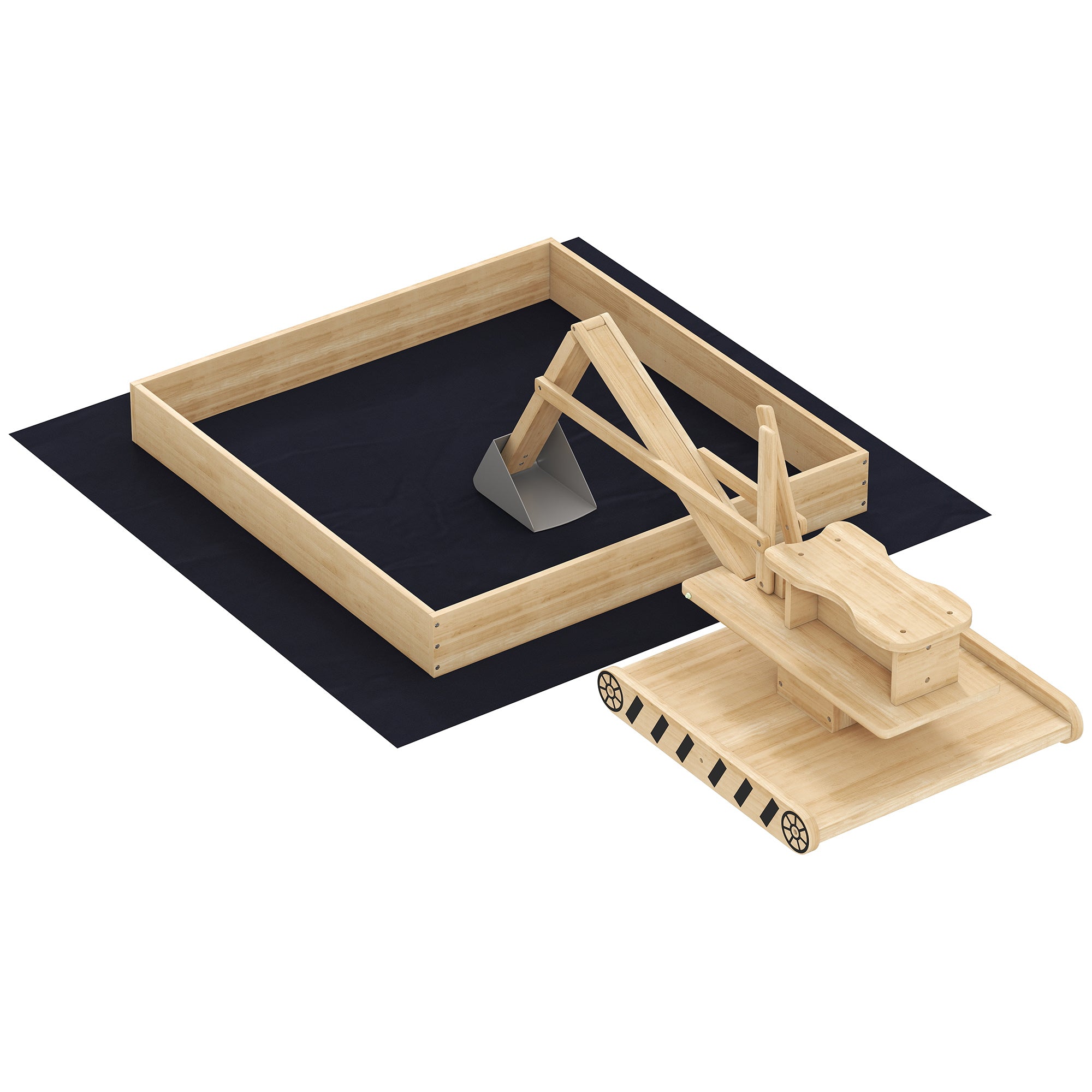 AIYAPLAY Wooden Sand Pit with Digger, Kids Sandbox Outdoor, SandPit with 360 Swivel Seat and Bottom Liner 