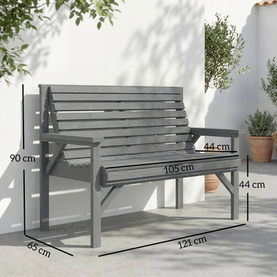 Outsunny 2 Seater Wooden Garden Bench, Slatted Patio Bench with Armrest and Backrest, Outdoor Furniture for Indoor, Balcony 