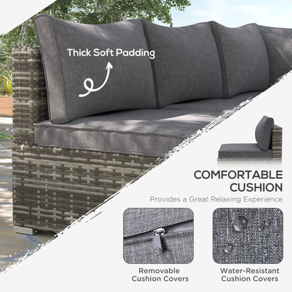 Outsunny Armless Rattan Garden Chair, Outdoor Rattan Chair with Cushions, PE Wicker Garden Furniture with Steel Frame, Adjustable Footpads for Garden, Terrace, Deep Grey 