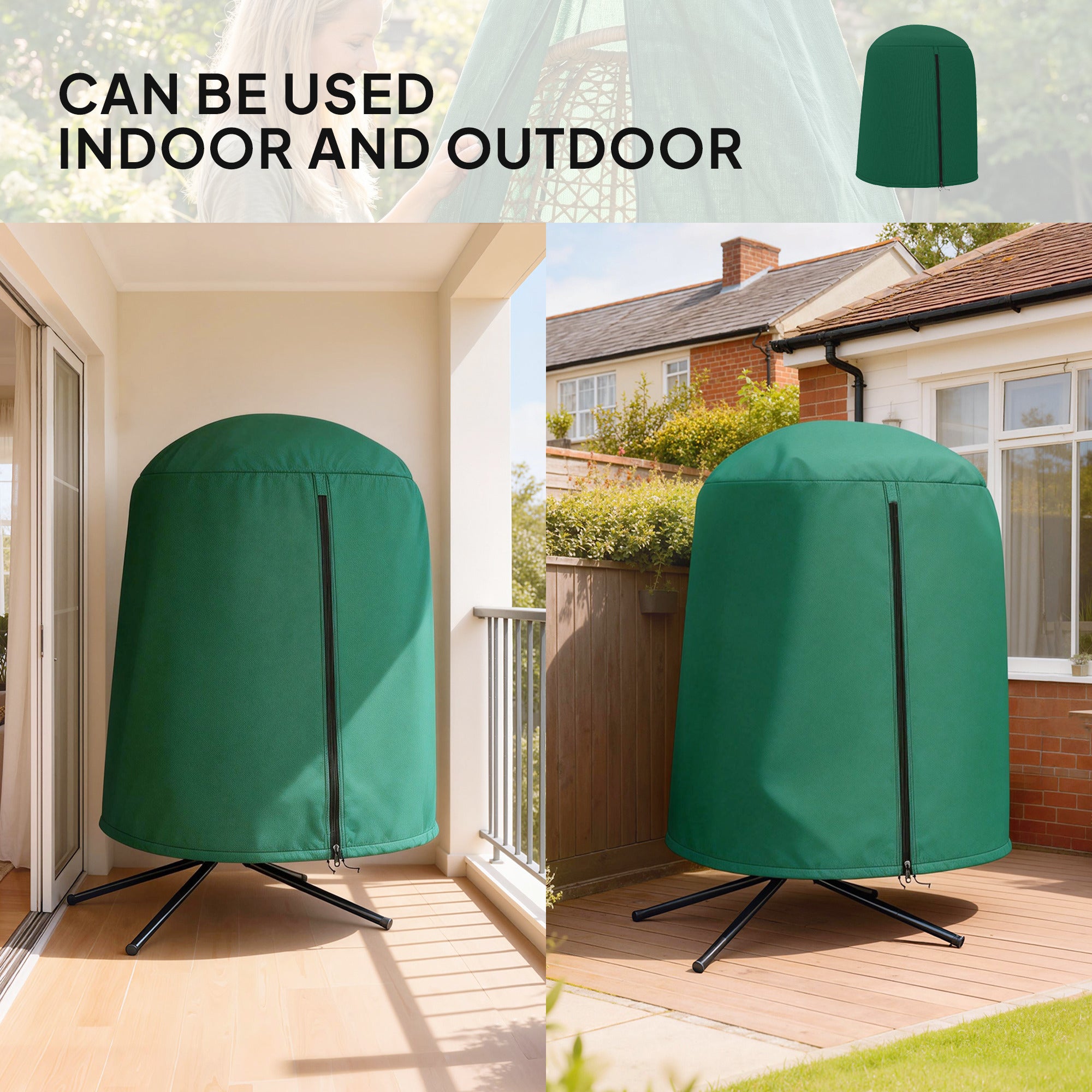 Outsunny 190 x Φ128cm Hanging Egg Chair Furniture Cover - Green 