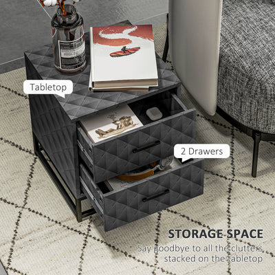 HOMCOM Bedside Tables Set of 2, Modern Bedside Table Nightstand with 2 Drawers, Bedside Cabinet Sofa Side Table with Storage, Steel Legs for Bedroom, Living Room, Grey 