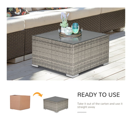Outsunny Square PE Wicker Rattan Table, with Glass Top - Light Grey 