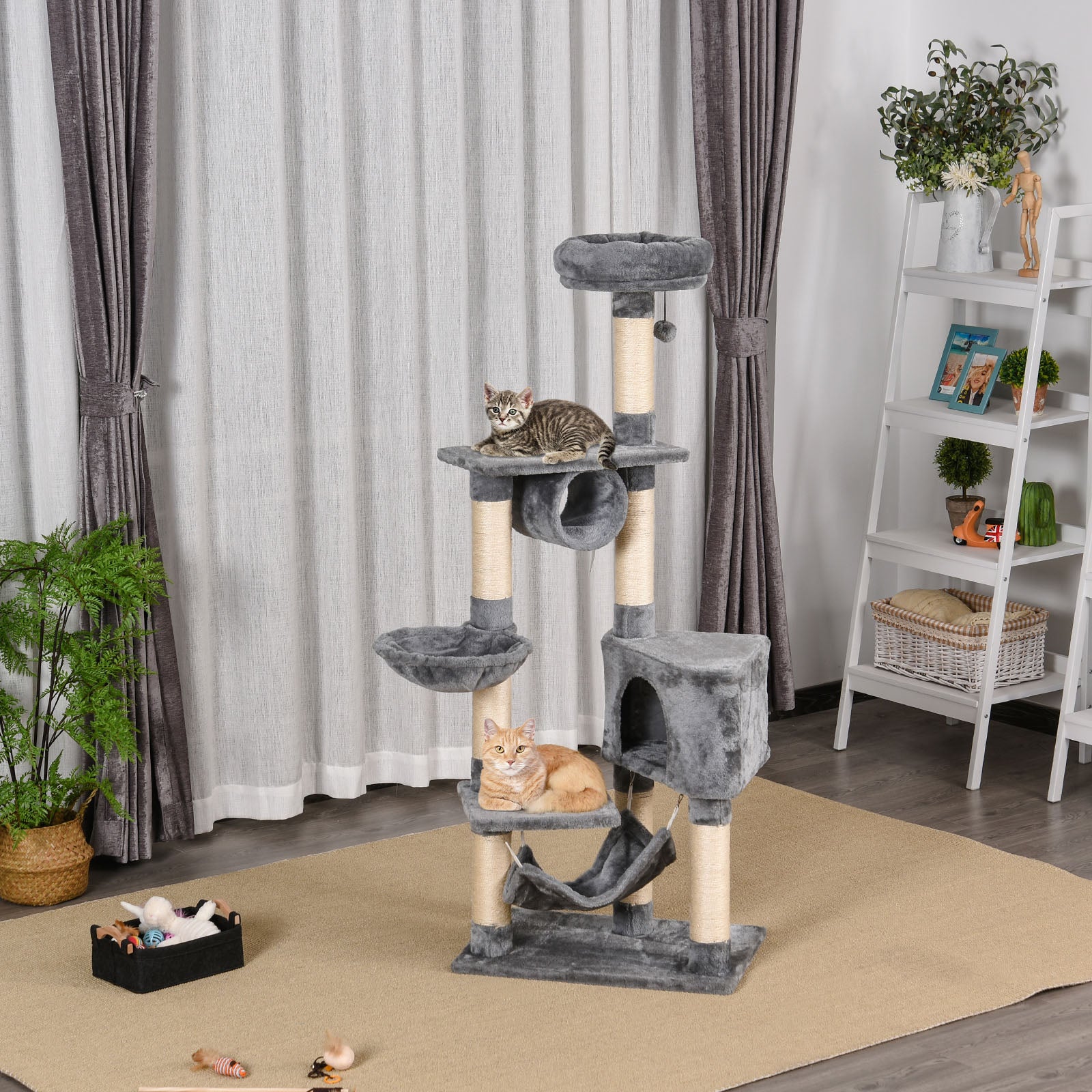 PawHut Cat Tree for Indoor Cats Condo Tower Multi-level Height 150CM  Kittens Activity Stand House with Toys & Various Scratching Posts 