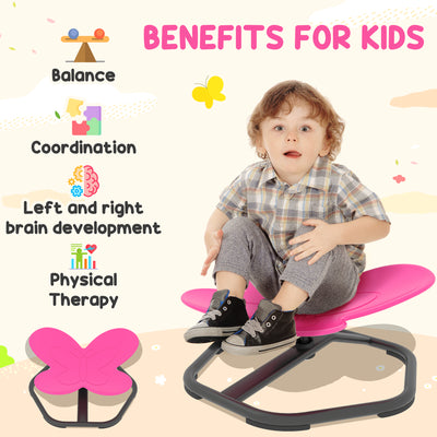 AIYAPLAY Butterfly-Shaped-kids Swivel Chair, Sensory Spinning Chair for Balance, Coordination Training, Pink 
