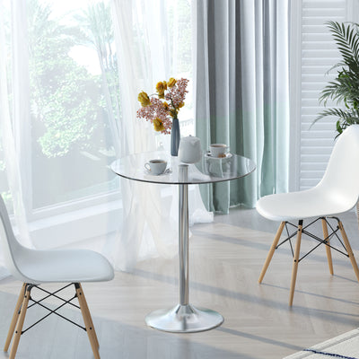 HOMCOM Round Dining Table, Modern Dining Room Table with Tempered Glass Top, Steel Base, Space Saving Small Bar Table 