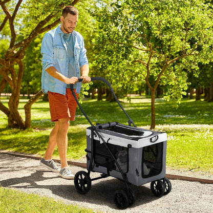 PawHut Foldable Dog Stroller, Pet Travel Crate, with Detachable Carrier, Soft Padding, for Mini, Small Dogs - Grey 