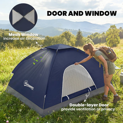 Outsunny 2 Person Camping Tent, Dome Tent with Zipped Doors, Storage Pocket, Portable Handy Bag, Navy Blue 