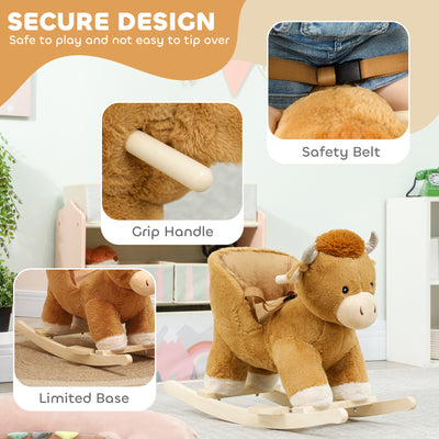 AIYAPLAY Baby Rocking Horse with Safety Belt, Wood Base, Animal Rocker for Children, Brown 
