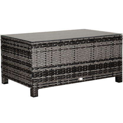 Outsunny PE Rattan Garden Coffee Table, with Glass Table Top - Grey 